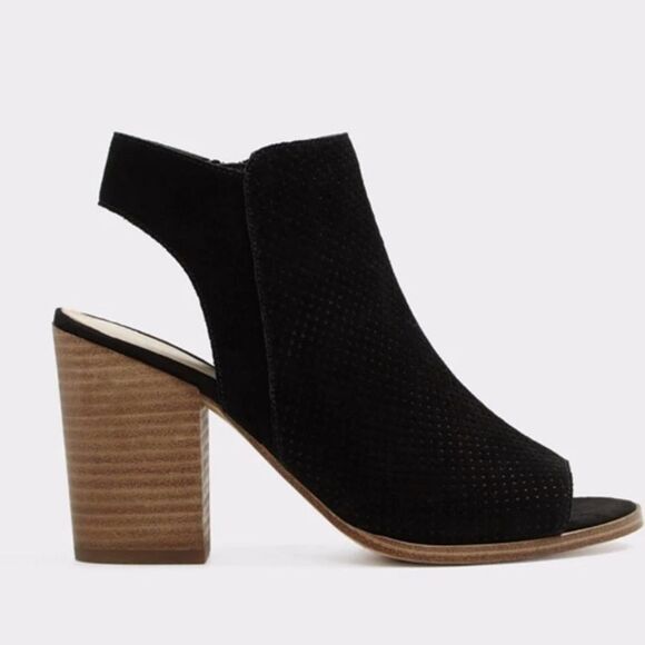 Aldo Black Suede Basket Weave Gold Zipper Peep Toe Sandal Size 9 NWT/NO BOX - Picture 1 of 14